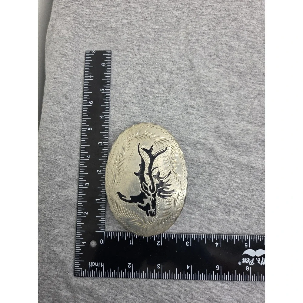 Vintage Handmade Wil-Aren Deer Caribou Onyx Black Inlay Belt Buckle Hunting